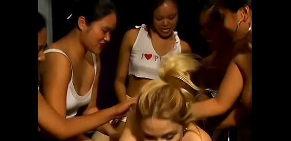  Busty white blonde has hardcore orgy with hungry Asian massage sluts